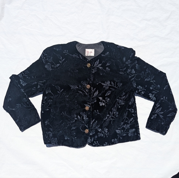 Vintage Tan Jay Velvet Style Set - Velvet Floral Detail + Gold Buttons - Size 14 - Picture 4 of 12